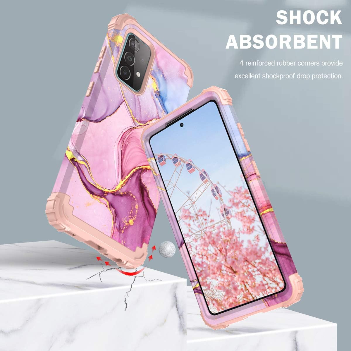 PIXIU Compatible with Samsung Galaxy A52 5G case, Heavy Duty 3 Layer Shockproof Full-Body Protective Hard Case for Galaxy A52 5G 2021 Released (Marble)