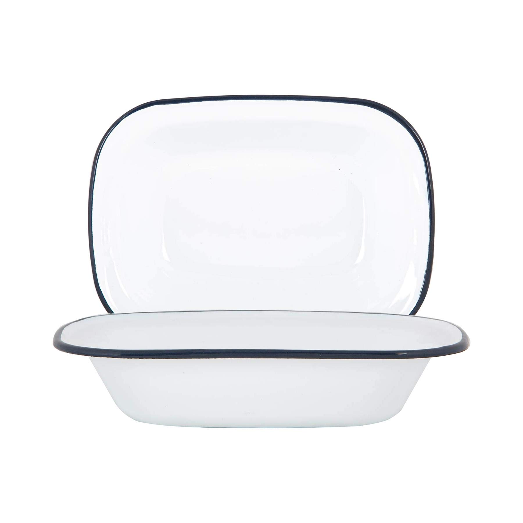 Argon Tableware 25.5cm Enamel Pie Dish - Navy Rim - Pack of 2 - Dishwasher Safe Pie Dishes Enamel Cookware Oblong Pie Dish Oven Tray Bakeware Pastry Casserole Roasting Tin