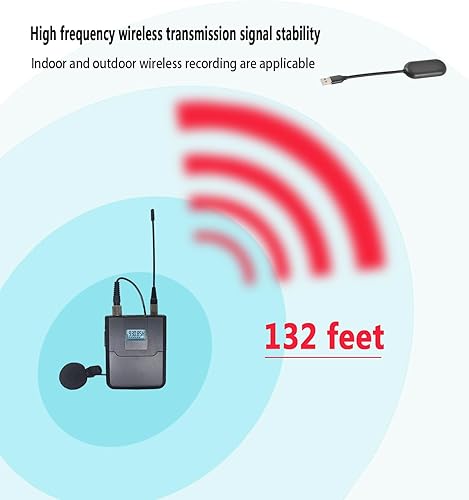 Miniatura 2 de Micrófono Lavalier inalámbrico con receptor USB, distancia de recepción de 132 pies, captación de sonido sensible, reducción de ruido inteligente,