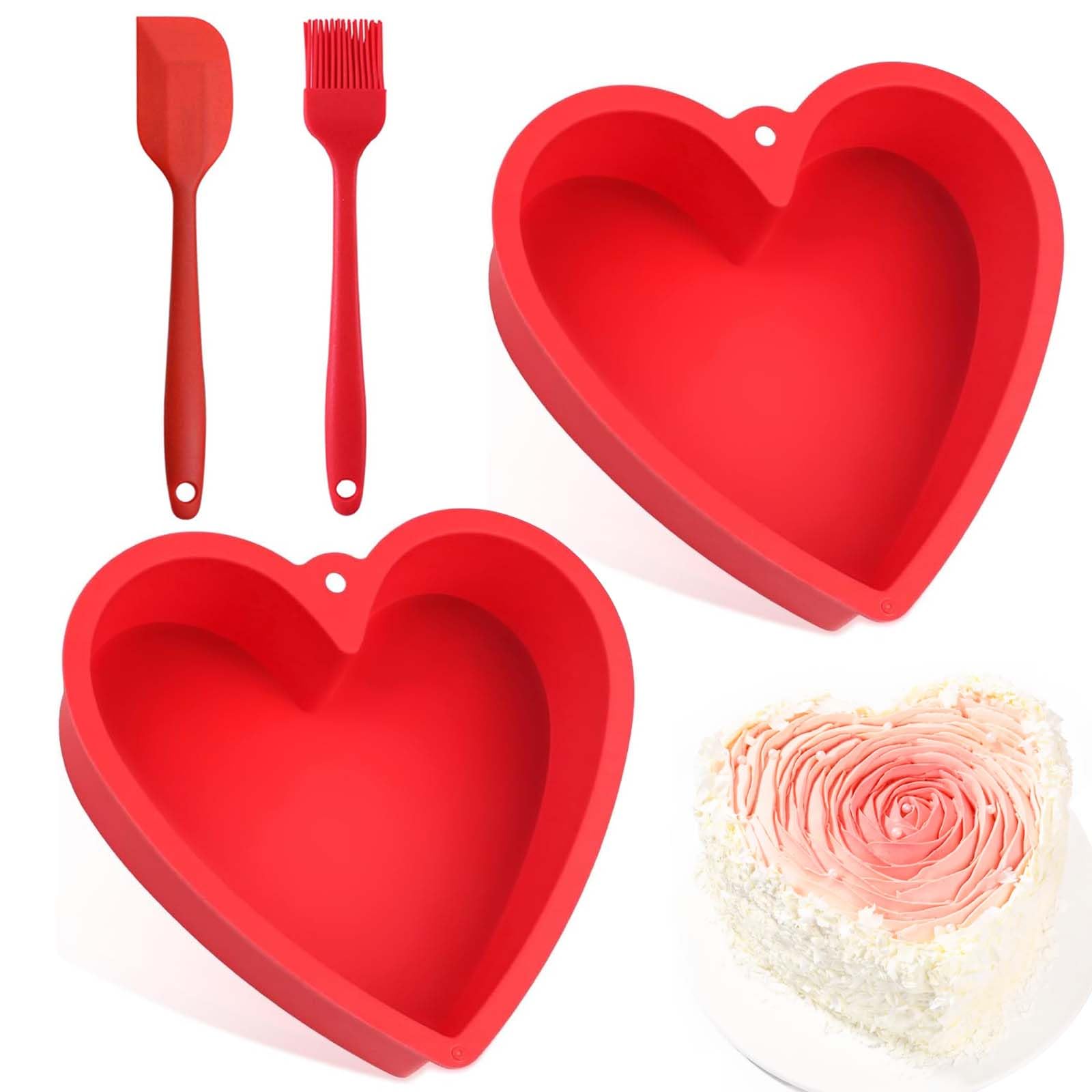 Heart Shaped Cake Tin, 2PCS Silicone Love Heart Baking Tin, 10 Inch Love Moulds BPA Free Baking Tray