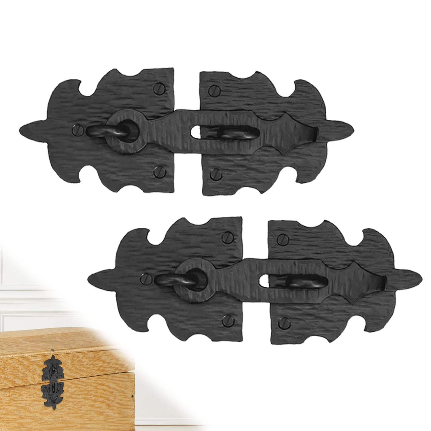 2 Pack 7 Inch Furniture Hasp for Gates - Black - Heavy Duty Decorative Metal Hasps - Handmade Rustic Iron Furniture Hasps for Door, Drawer, Chests, Cupboard and Trunks - The Sonora Series