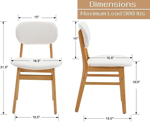 Miniatura 3 de Shunzhi Juego de 2 sillas de comedor modernas de mediados de siglo, sillas de comedor tapizadas de tela de lino, sillas laterales de madera natural