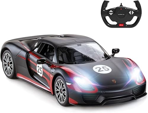RASTAR Porsche RC Car, 1:14 Porsche 918 Spyder RC Car | Coche de juguete Porsche para niños - Negro