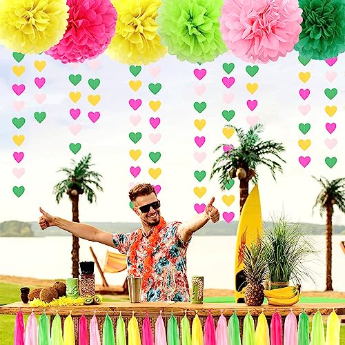 Image of Hawaii Pool Party-Decorations Love-Heart Garland - 52Ft Tropical Jungle Birthday Bachelorette Hanging Decoration Streamers Banner, Summer Beach Baby Shower Supplies Backdrop Decor Panduola