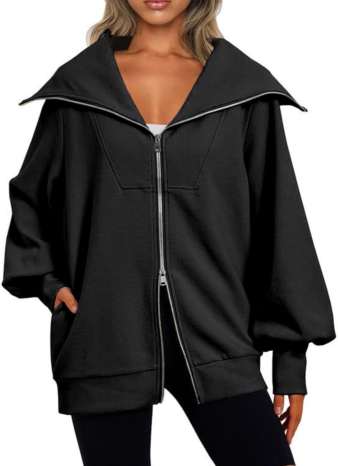 SCORP Womens Zip Up Hoodies Sweatshirt Oversized Polo V Neck Jackets 2024 Fall Trendy Outfits Clothes