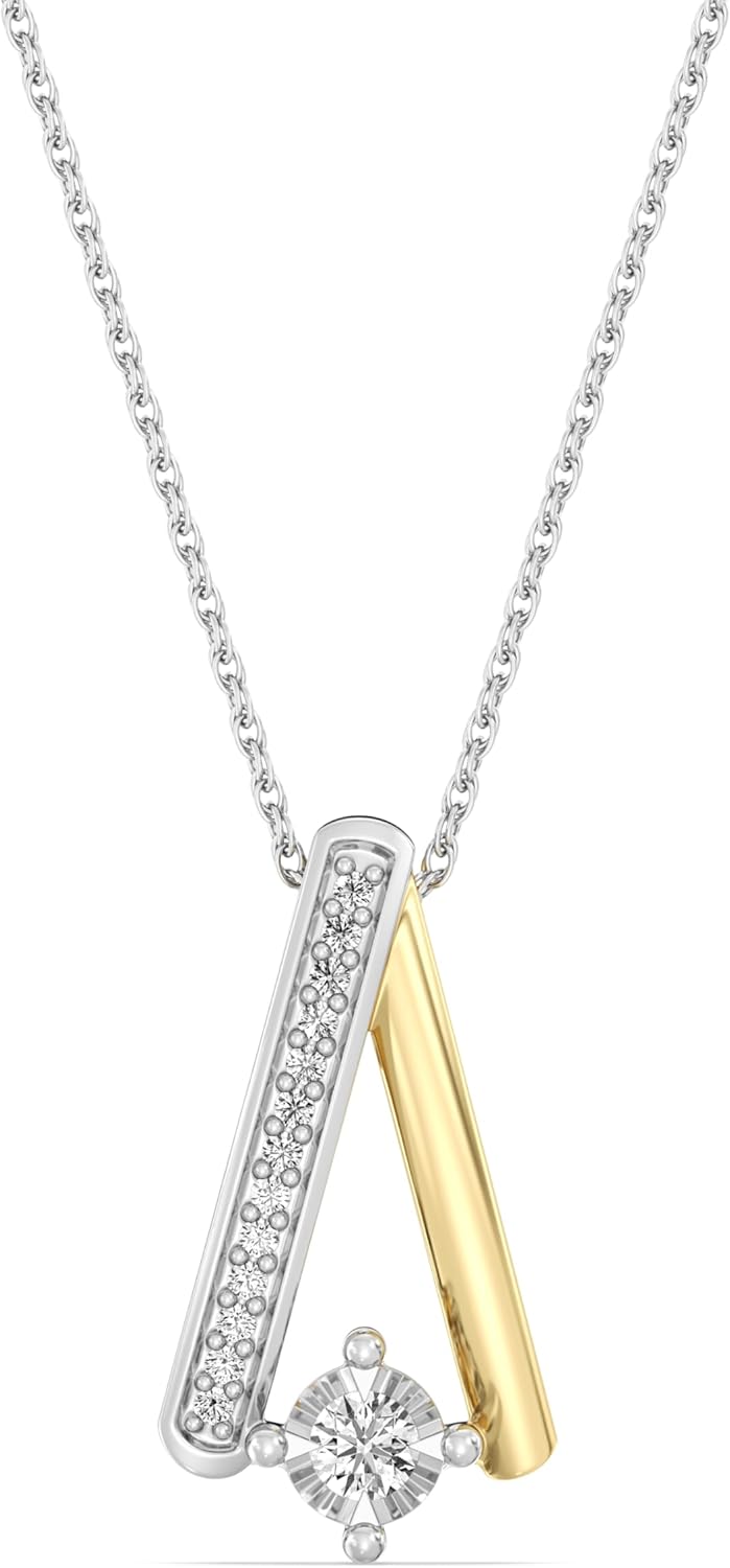 GILDED Itsy Bitsy 14KT Gold Plated Sterling Silver Pendant Necklace, 0.10 Cttw, SI1 F-Color Lab Grown Diamond, 18” Chain with Spring Ring Lock