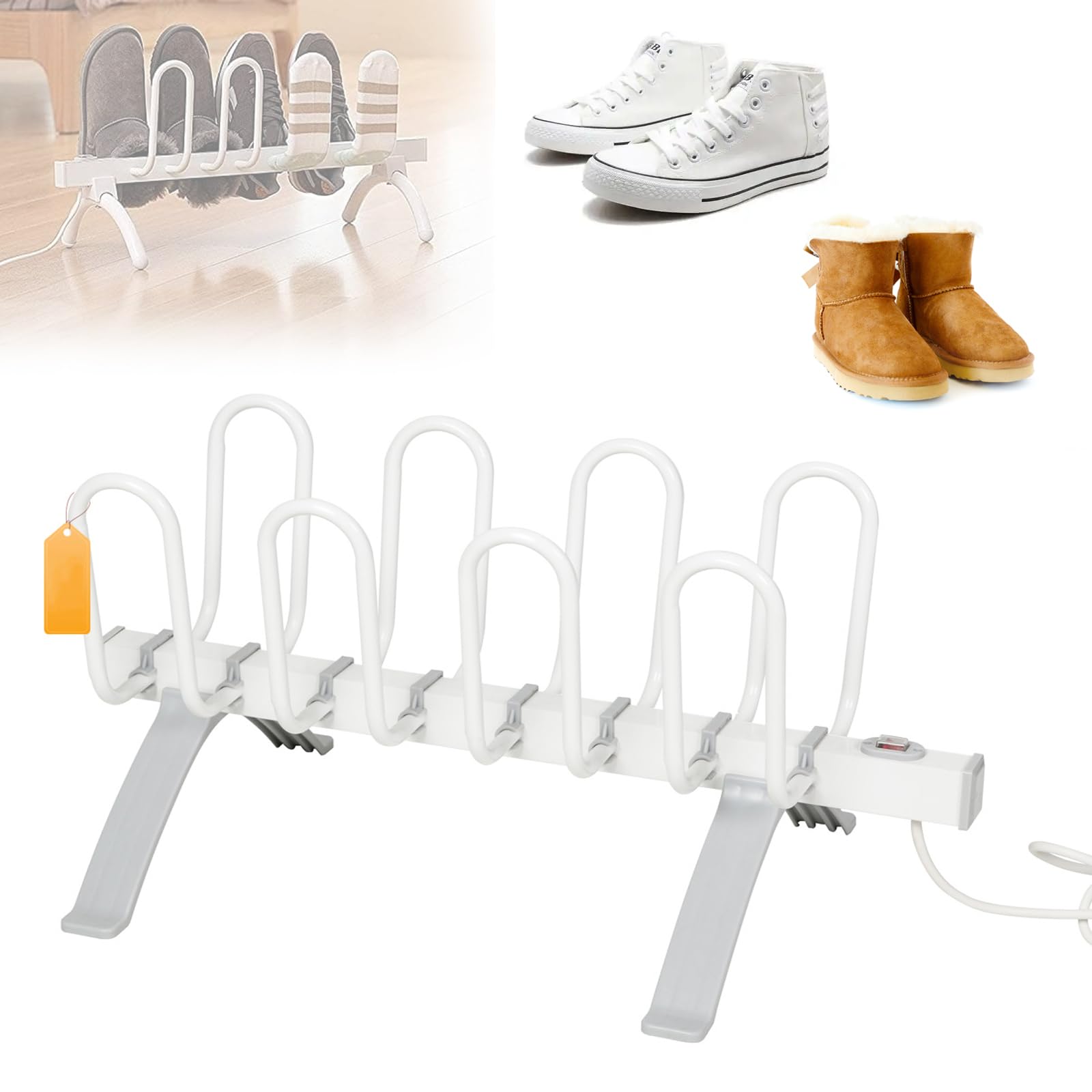 Asciugatore Elettrico per Scarpe, Deumidificatore per Stivali, Riscaldatore Silenzioso da 80 W, capacità di Carico di 4 Paia di Scarpe, Riscaldamento a Temperatura Costante 45-55 °C