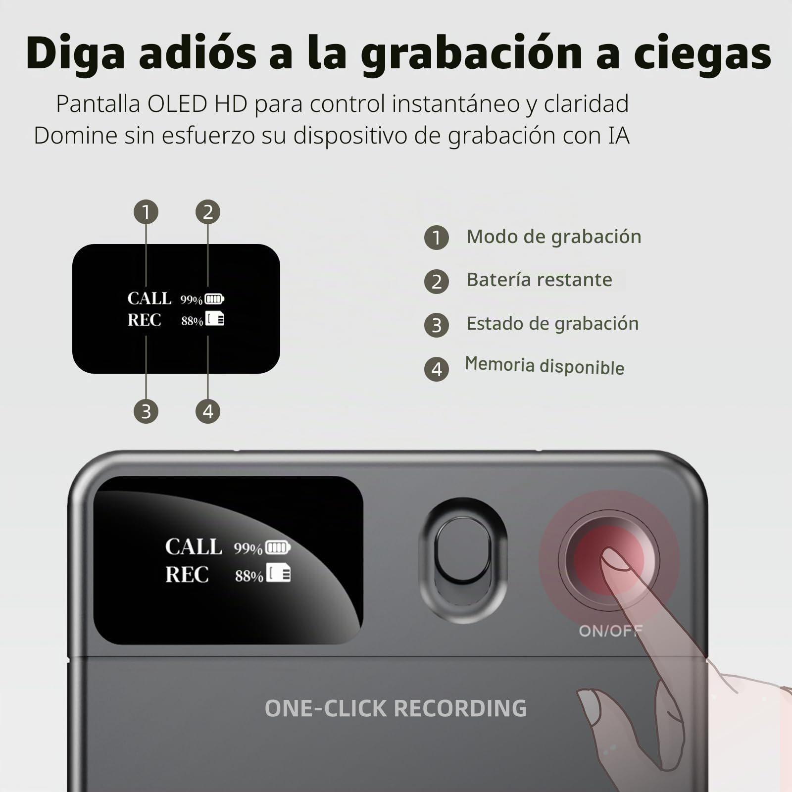 Grabadora de Voz KI con Transcribe, Control de App grabadora de Voz con tecnología IA, grabación One Touch, Dispositivo de Escucha, Genial para Lección, Llamada, entrevista grabadora de Voz Mini