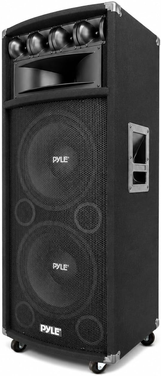 Portable Cabinet PA Speaker System - 1600 Watt Outdoor Sound System Vehicle Stereo Speakers w/Dual 12" Woofers, 3.4" Piezo Tweeters, 5"x12" Super Horn Midrange, Crossover Network - PylePro PADH212