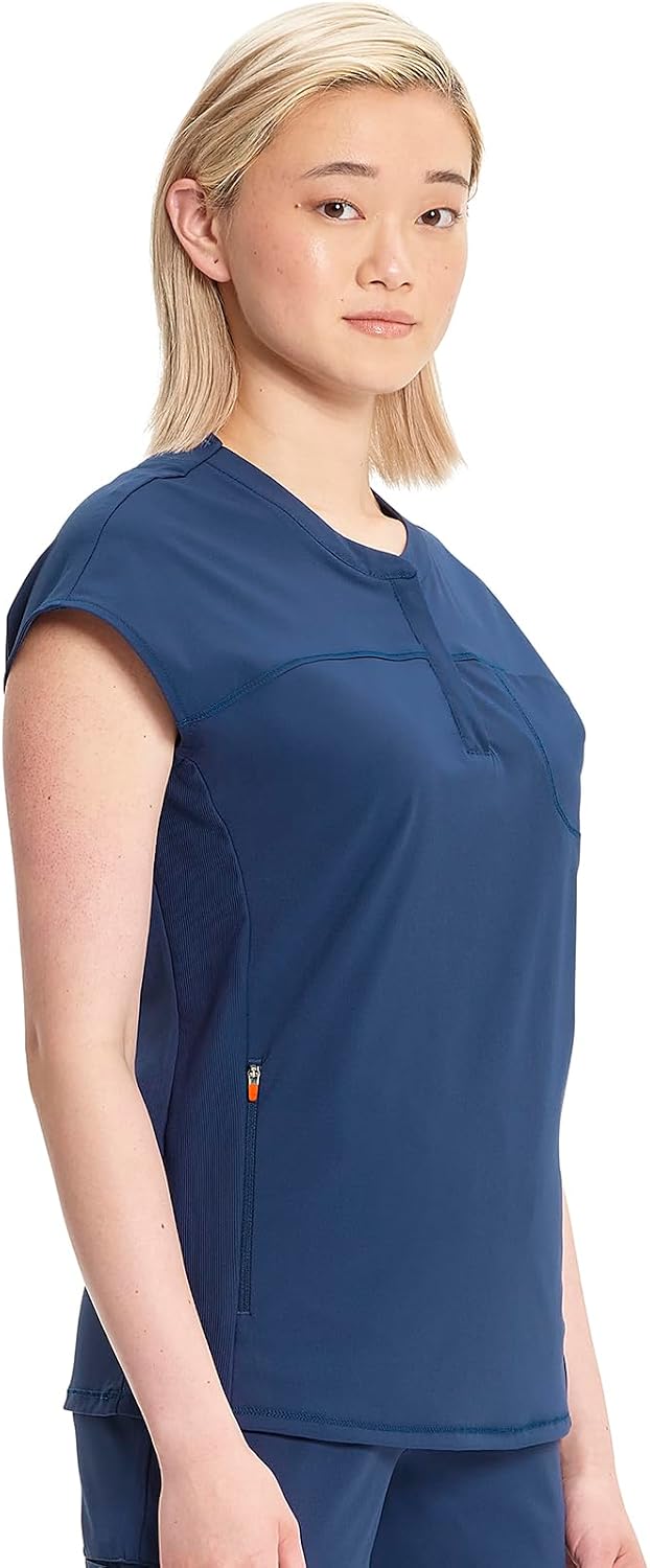 Cherokee Infinity Womens Round Neck Scrub Top, Partial Zip Covered Placket, 3 Zip Pockets, PROTX2 Technology - IN622A