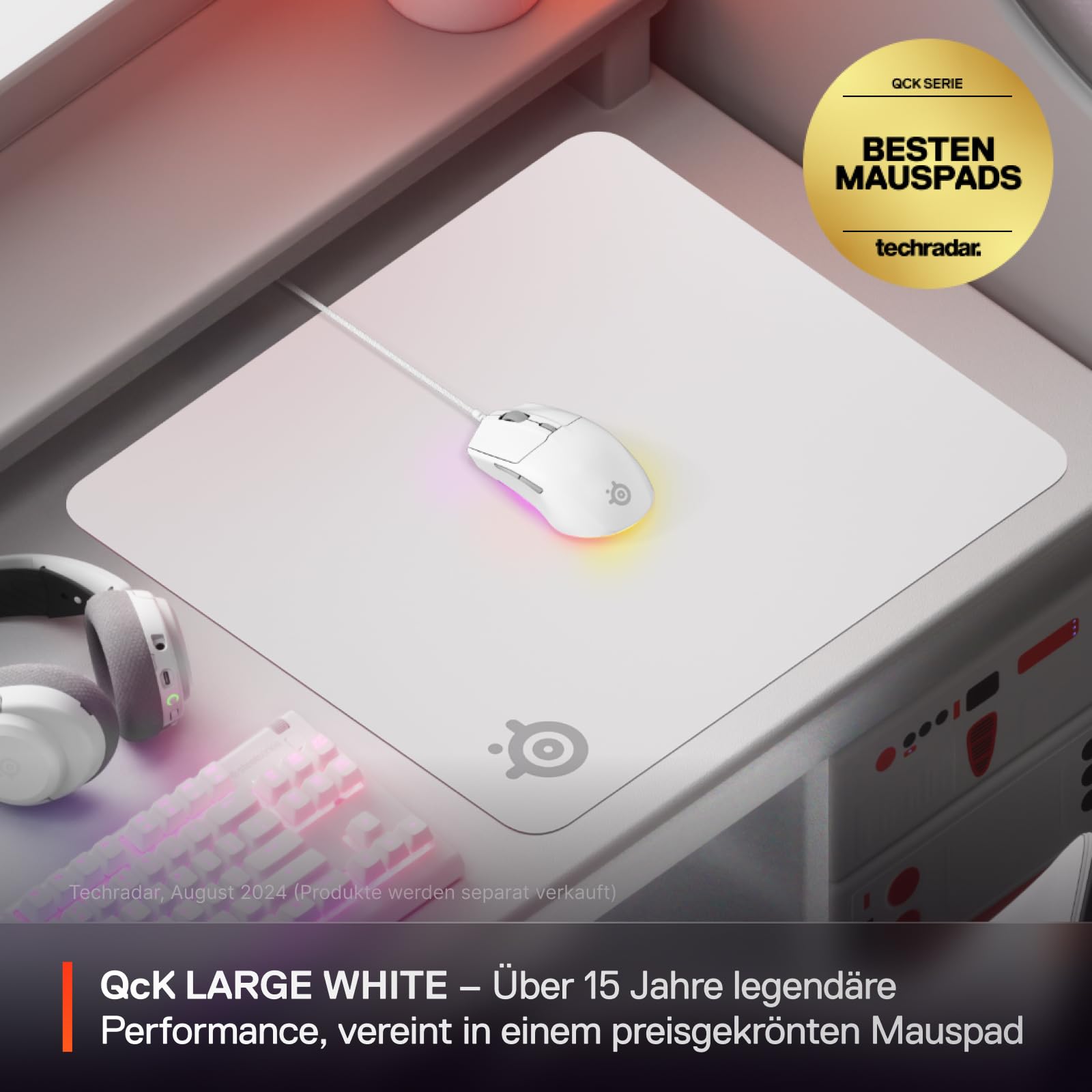 SteelSeries QcK Mauspad (Groß) – Weiß – Anti-Rutsch-Gummierung auf der Unterseite – Bestes Tracking – Optimiert für Gaming-Sensoren – 450 mm x 400 mm – FPS, MOBAs, RTS, MMO