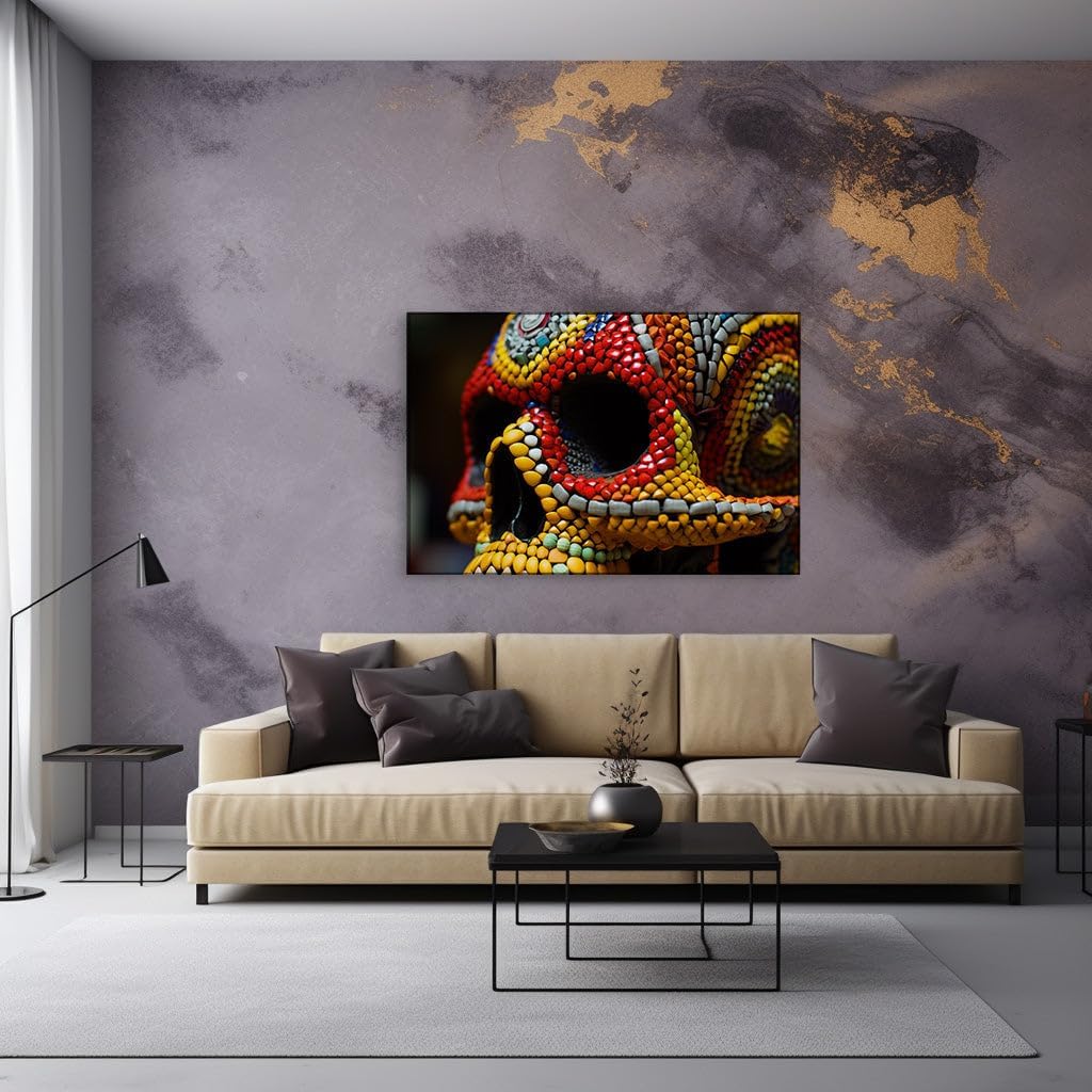 Art Wall: Celebrating Life and Heritage Through a Vibrant Sugar Skull. Interior Decor, Canvas Art Design, Art Apartment Decoration, Office Arts Design. Size:: 69x46 cm (27x18 inch)