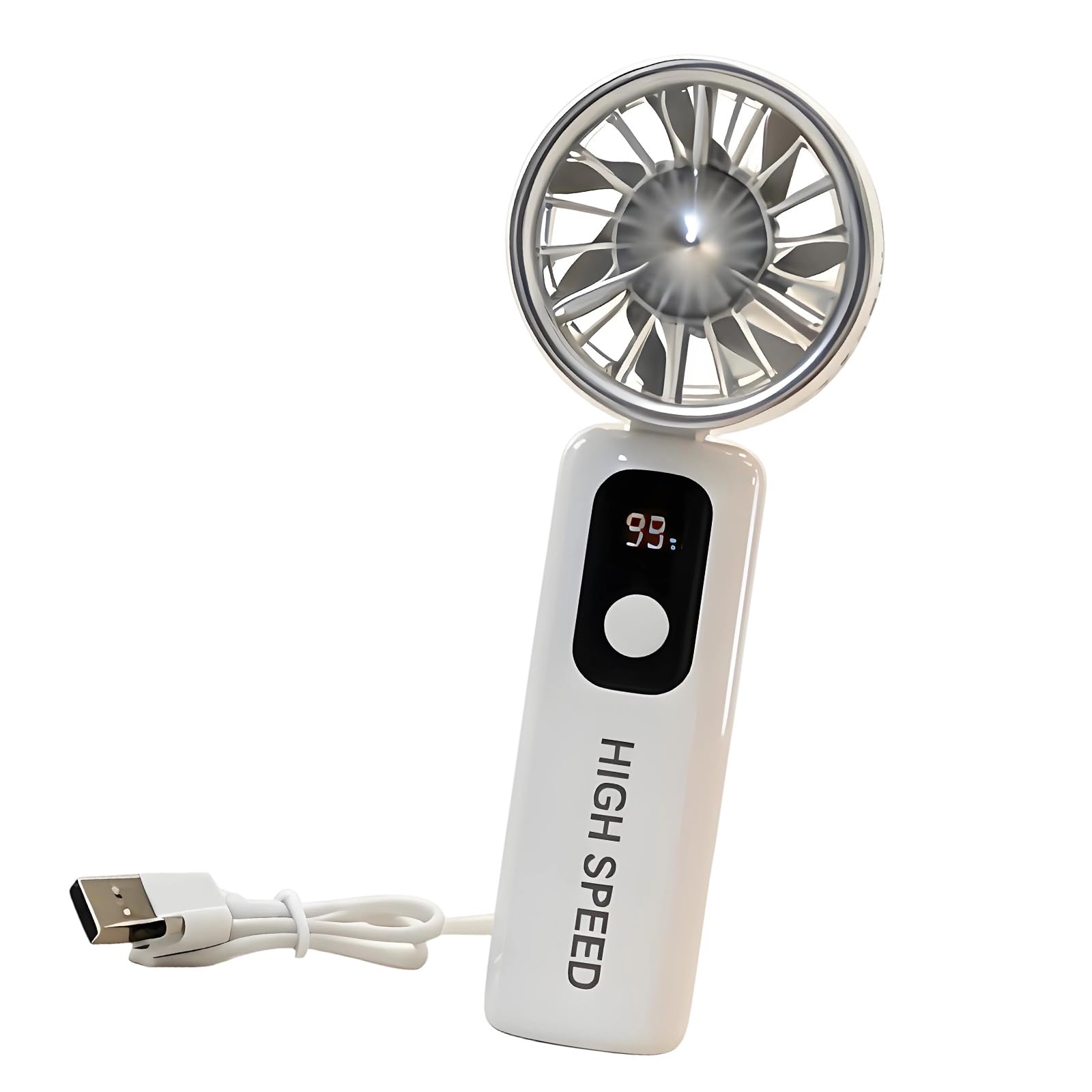 Kelisdi Portable Handheld Fan 5 Speed Small Cooling Desk Fan Quiet Handheld with Digital Display USB Rechargeable Lightweight Desk