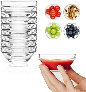 10 Pack Mini Glass Prep Bowls 3 Inch 2.5oz - Dipping Sauce Cups Ramekins for Spices Snacks Candy Ice Cream