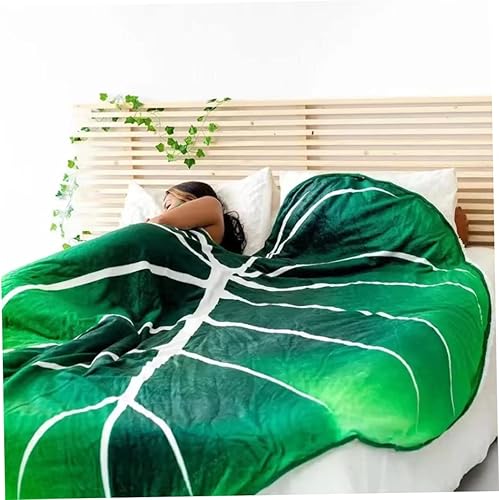 Miniatura 3 de Hajimia Manta of Leaf Manta 63x87 inches of Smooth Flannel Flannel flanks Warm Green Blanket for The Sofa Washable Bed Blanket Folding for