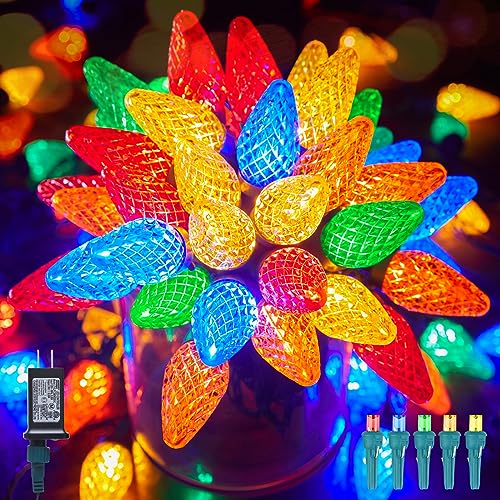 C9 LED Christmas Lights Outdoor, 81 Feet 100 LED String Lights with Timer & 8 Lighting Mode, Waterproof Commercial Grade Extendable for Indoor Outside Roofline Patio Home Xmas Decoration, Multicolor C9 LED Christmas Lights Outdoor, 81 Feet 100 LED String Lights with Timer & 8 Lighting Mode, Waterproof Commercial Grade Extendable for Indoor Outside Roofline Patio Home Xmas Decoration, Multicolor