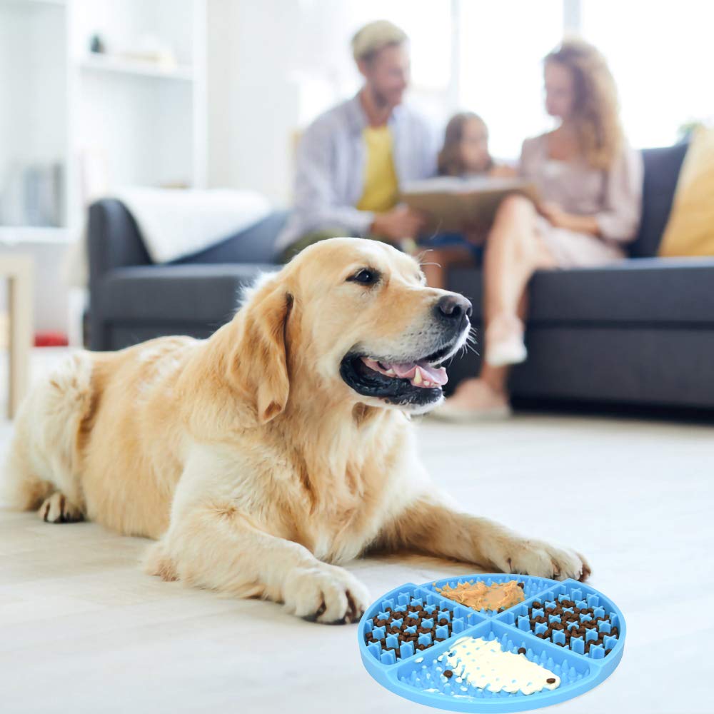 Bangp Hundeleckmatte & Slow Feeder – Viertelkreis-Design, Lebensmittelechtes Silikon, Verlangsamt Das Fressen, Blau