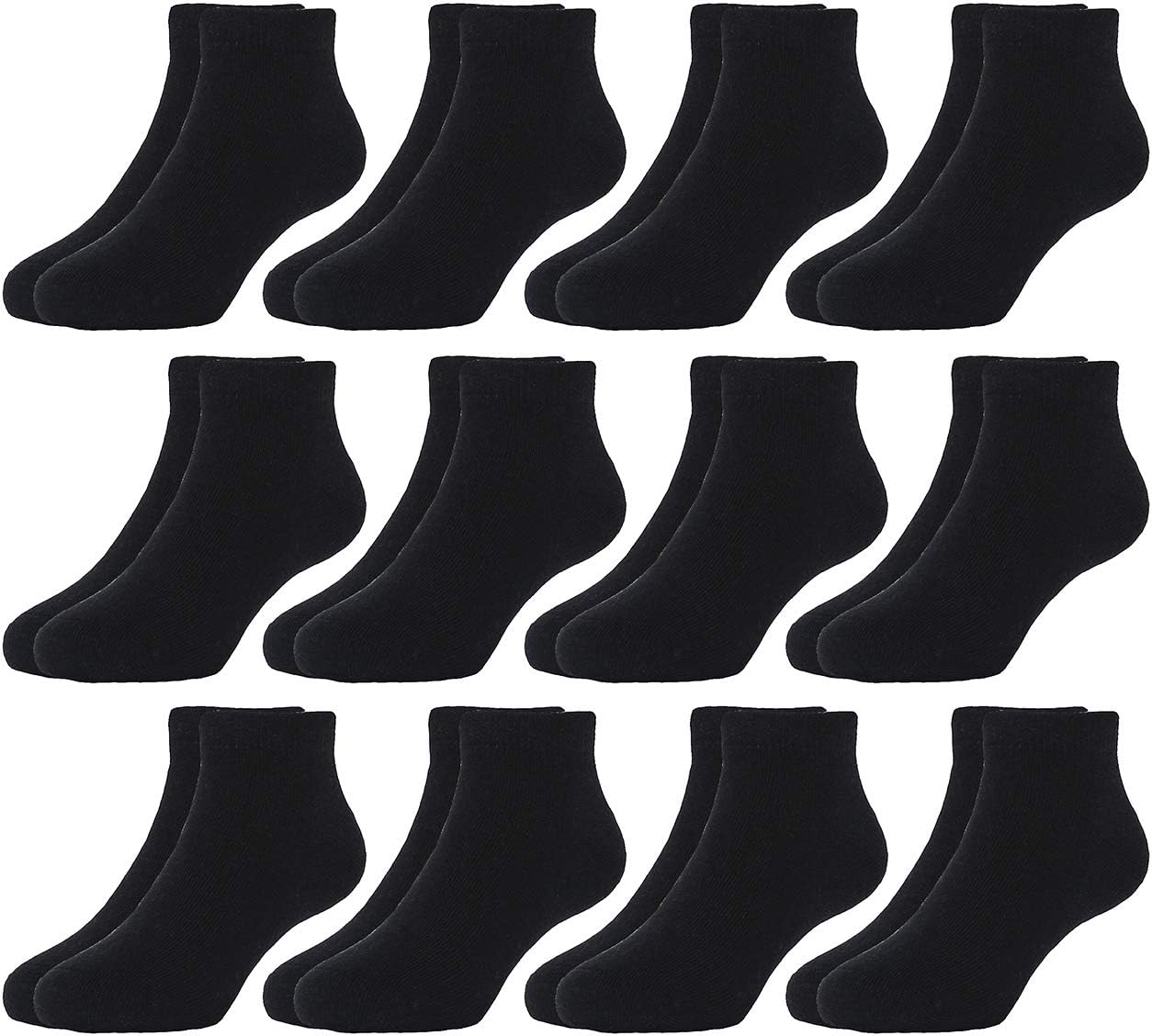 Hzcojulo Kids Toddler Half Cushion Low Cut Athletic Ankle Cotton Socks for Boys Girls Size Age 1-15 Years -12 Pairs