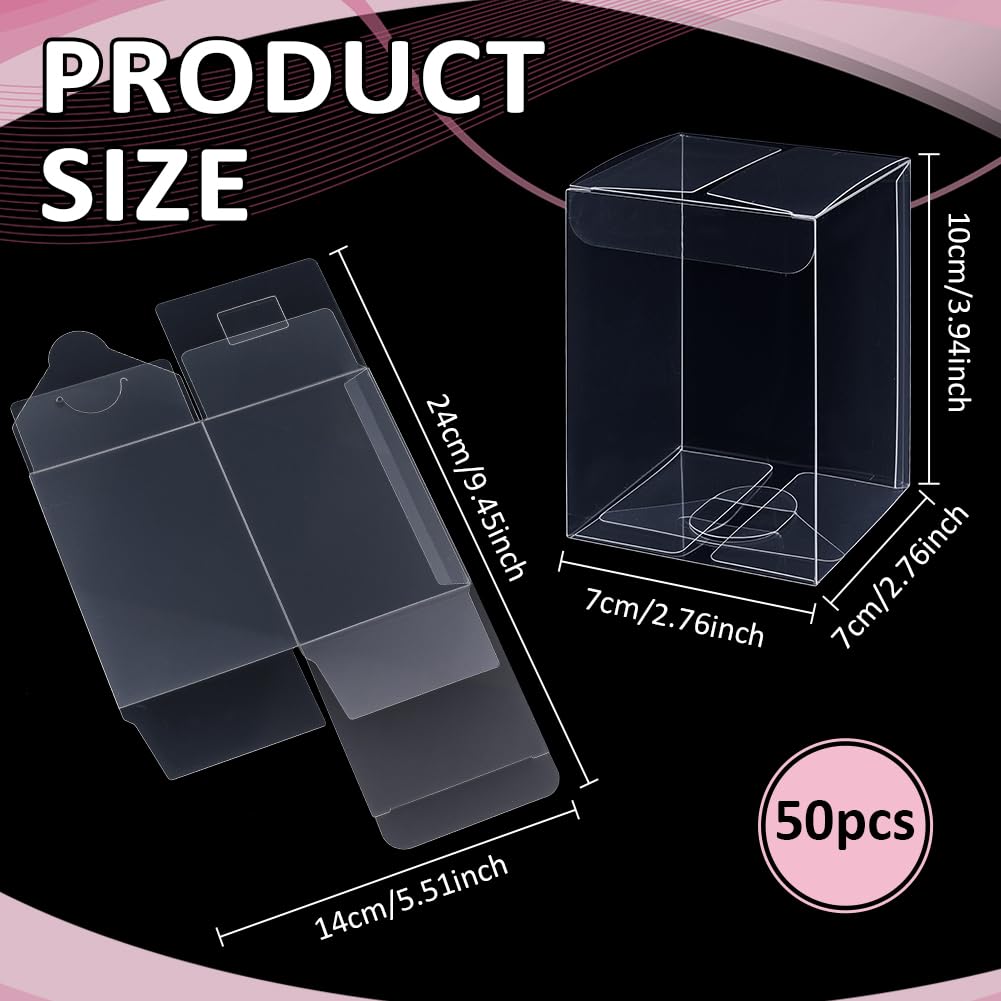 BENECREAT 50 pz Scatole Regalo In PVC Trasparente, Scatola Portaconfetti In Plastica Trasparente Rettangolare Da 7×7×10cm per Matrimonio, Compleanno, Festa, Halloween, Biscotti, Cioccolato