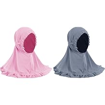GREUS 2Pcs Kids Hijab for 2-6Y Girls Muslim Headscarf One Piece Hijabs Khimar Islam Arab Scarf Turban Bandana Hat Head Wrap