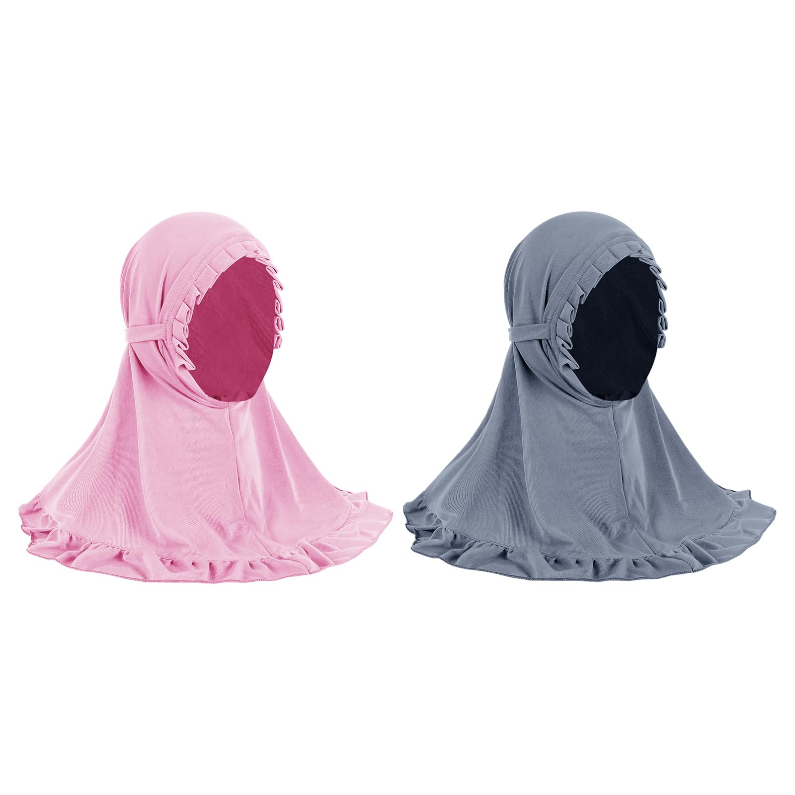 JIAHG 2pcs Hijab Fille 2-4 ans avec Bonnet Intégré Foulard de Tête à Bordure Plissée pour Fille Musulmane Arabe Africaine Malaisienne Écharpe Cagoule Doux et Confort