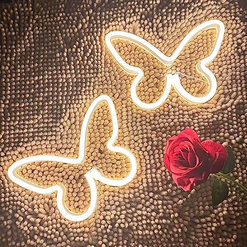 HFHungkeong Butterfly Neon Signs for Wall Office Dorm Wedding Birthday Party Room Decor,Neon Butterfly Led Signs Butterfly Decorations for Teen Girls,USB or 3-AA Battery Powered,2Pack(Warm White)