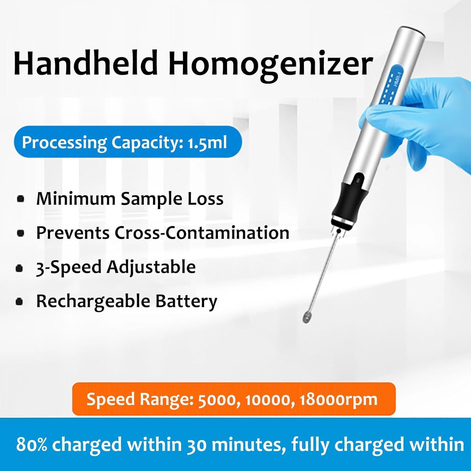 Mini trituradora portátil, homogeneizador ultrasónico de Mano, Capacidad de 1,5 ml, con Cabezales de trituración de 3/4/6 mm, 18 000 RPM, para análisis de Tejidos Vegetales y Alimentos