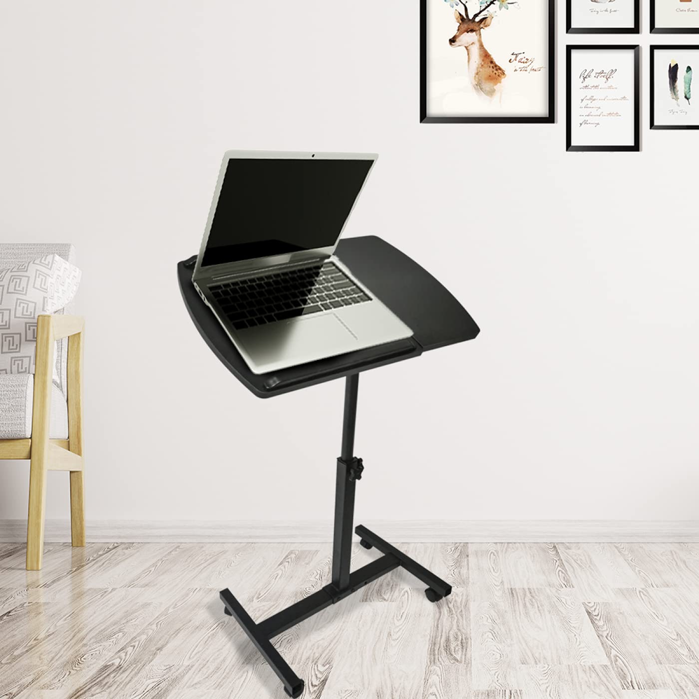 Soporte para ordenador portátil - mesa auxiliar - ruedas giratorias - altura ajustable - negro