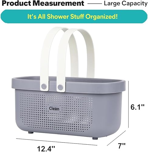 Miniatura 4 de LAIGOO Cesta de almacenamiento de plástico gris con asas, organizador de almacenamiento de ducha para baño, dormitorio universitario, cocina,