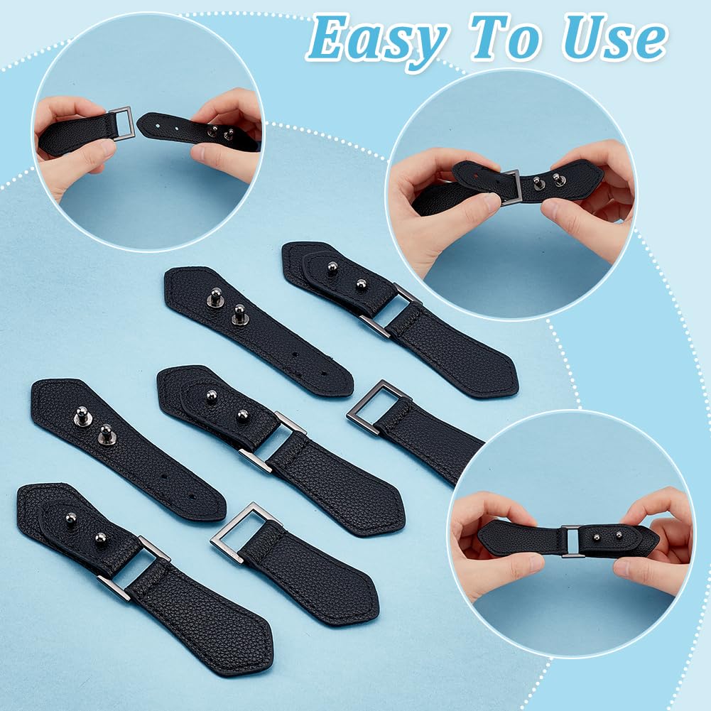 AHANDMAKER 5 Sets PU Leather Cloak Clasp Fasteners, Black Sew on Toggle Closures, Sewing Snap Toggle Buttons - Image 3