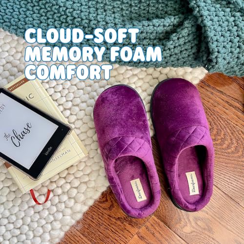 Image of Dearfoams Women's Lightweight Memory Foam Indoor House Slipper Darcy Velour Clog with Wide Widths