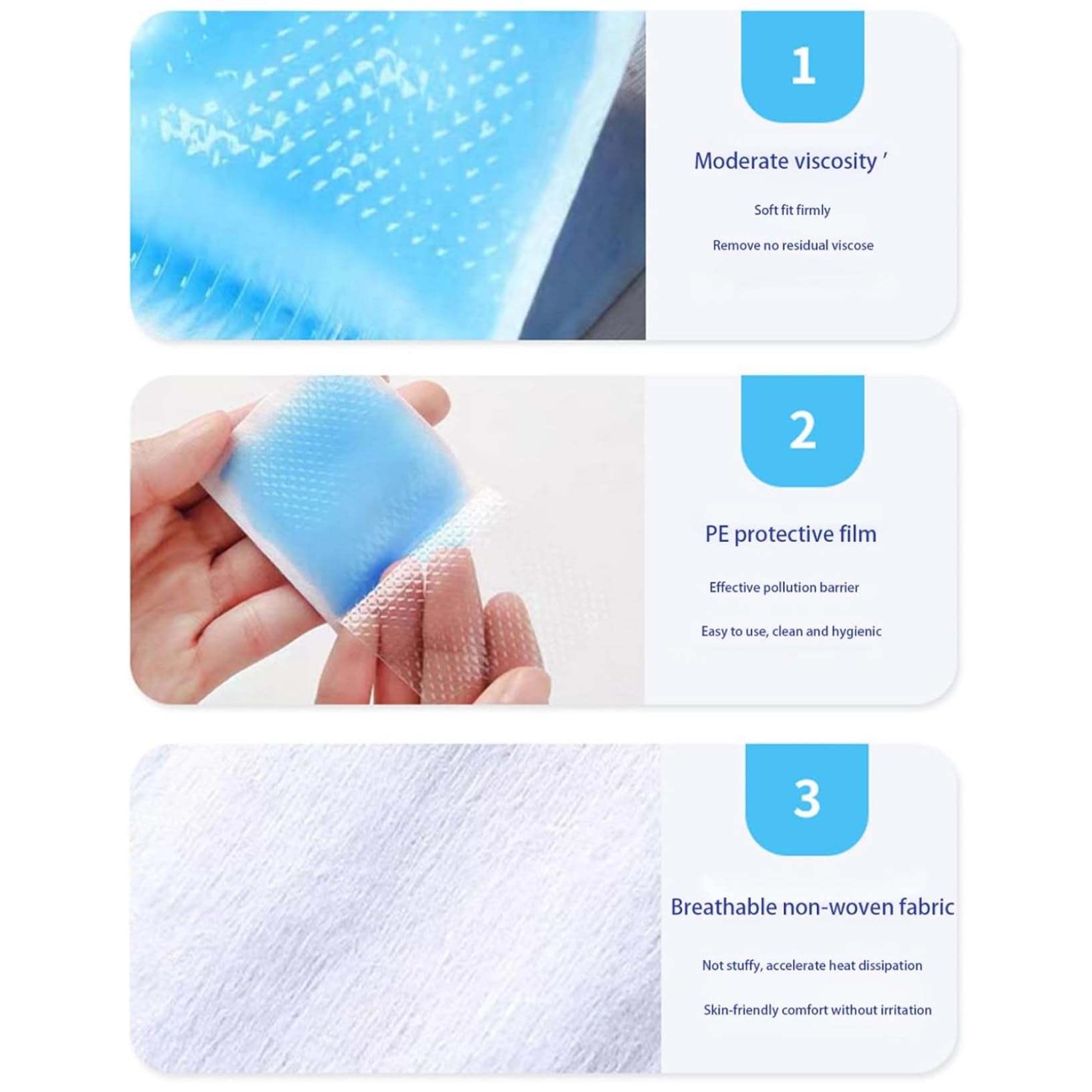 Cooling Patcher 100 piezas de parche de fiebre larga de enfriamiento instantáneo para niños Paquete de hielo de gel listo para usar para dolor de cabeza, fiebre, alivio del dolor, migraña, d
