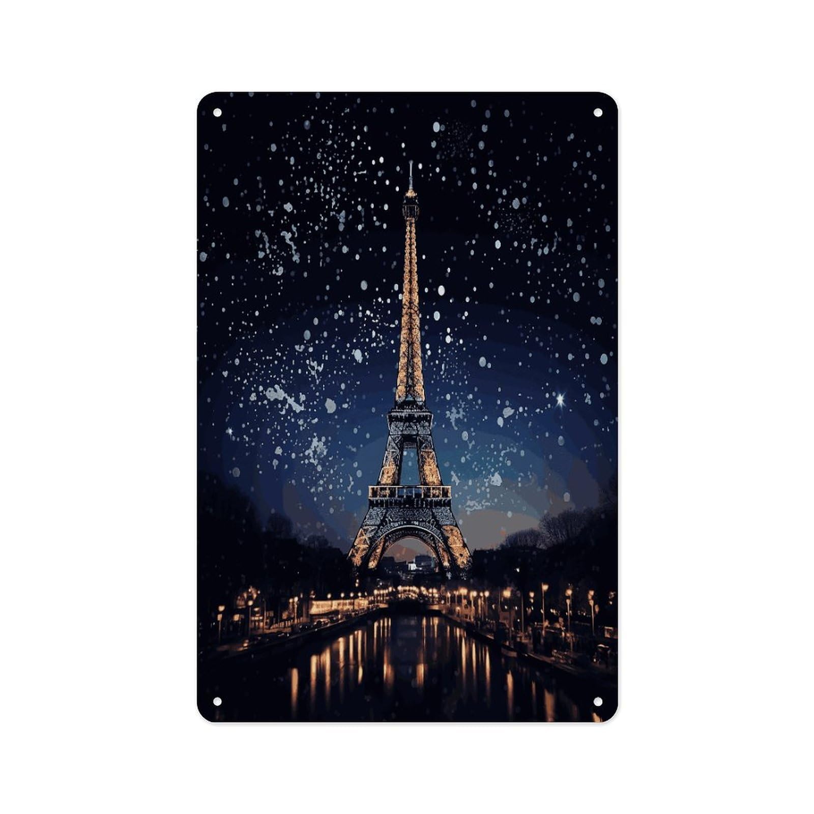 Fekiloot Style Night Paris Eiffel Tower Wall Decor Metal Signs Tin Signs Poster