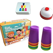 6Pcs Reusable Plastic Cups, Cup Stacking Game, Colorful Cup Stackings Set With Bell and 50 Cards, Speed Cup Game For Kids, Quick Stack Cup With Question Cards & Stack Competition For For Training
