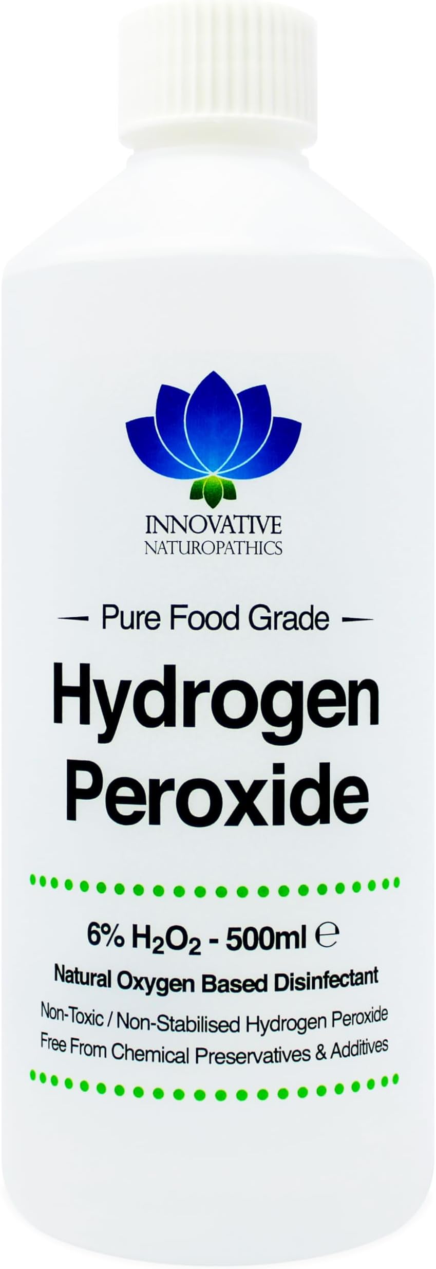 Food Grade Hydrogen Peroxide - Purest Grade 6% - 500ml - Unstabilized and Additive Free - 20 vols