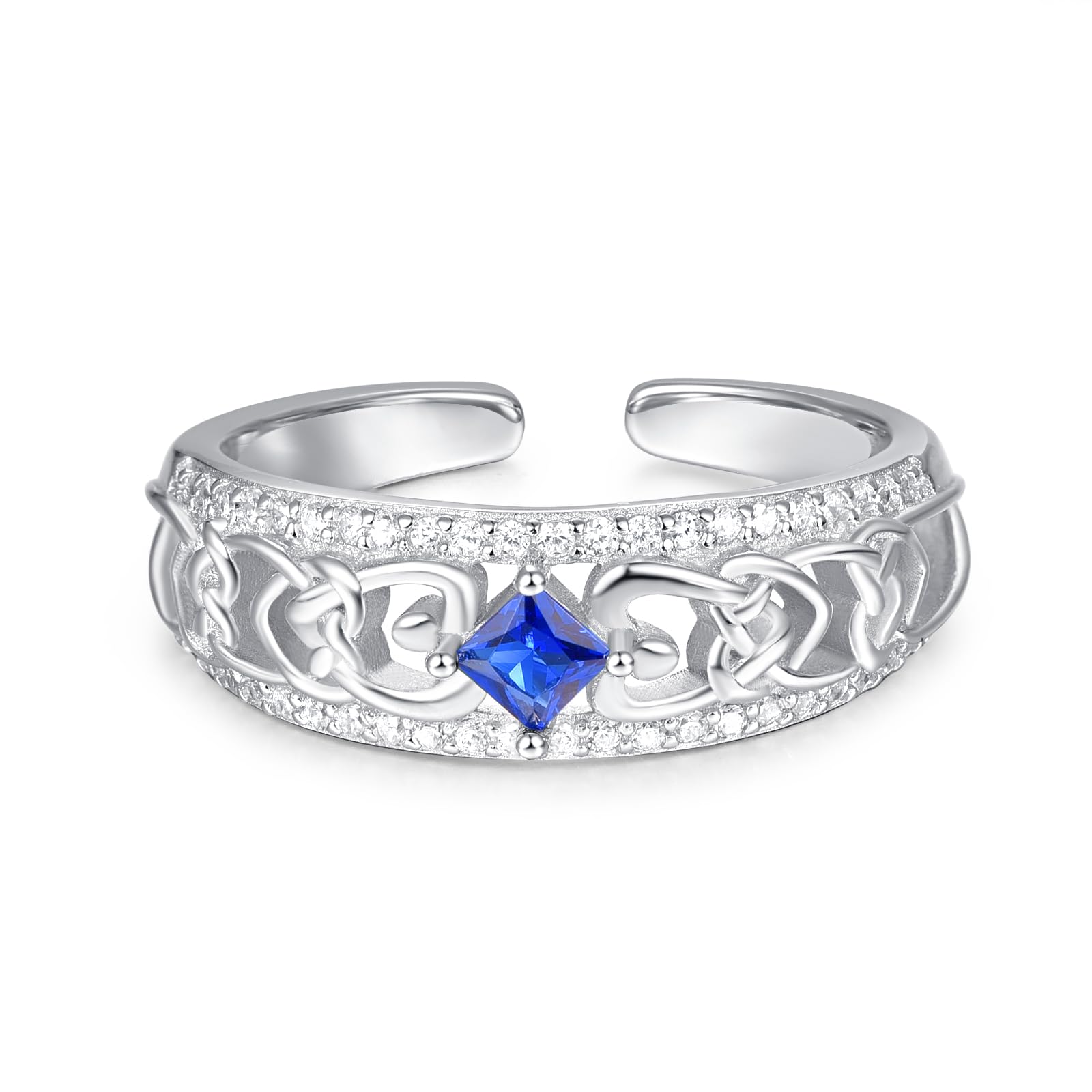 KINGWHYTE Keltischen für Frauen 925 Sterling Silber Keltischer Knoten Geburtsstein Offener Ring Versprechen Verlobungsschmuck Geburtstagsgeschenke für Frauen Mädchen