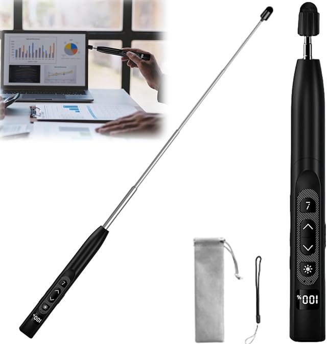 Presenter mit Laserpointer, Präsentationsfernbedienung mit Zeigestab Ausziehbar, Powerpoint Fernbedienung, Pointer für Präsentationen, Laserpointer Präsentation, für Klassenzimmer Hörsaal Büro