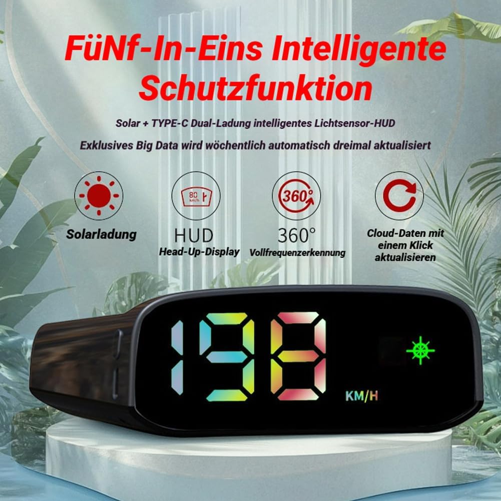 Tachimetro ad energia solare per auto, con GPS, schermo LED, solare e USB-C, punto preciso, Plug Play (3 pezzi)