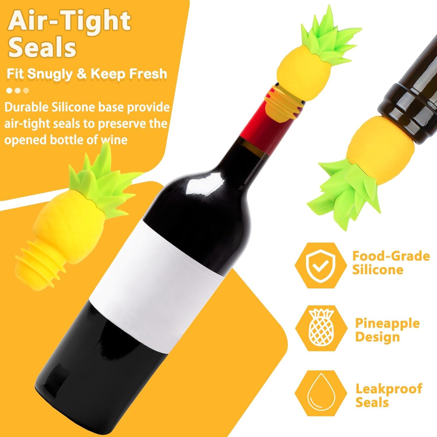 4 Bouchons Réutilisables Vin & Champagne - Silicone Alimentaire - Garde Fraîcheur Et Bulles
