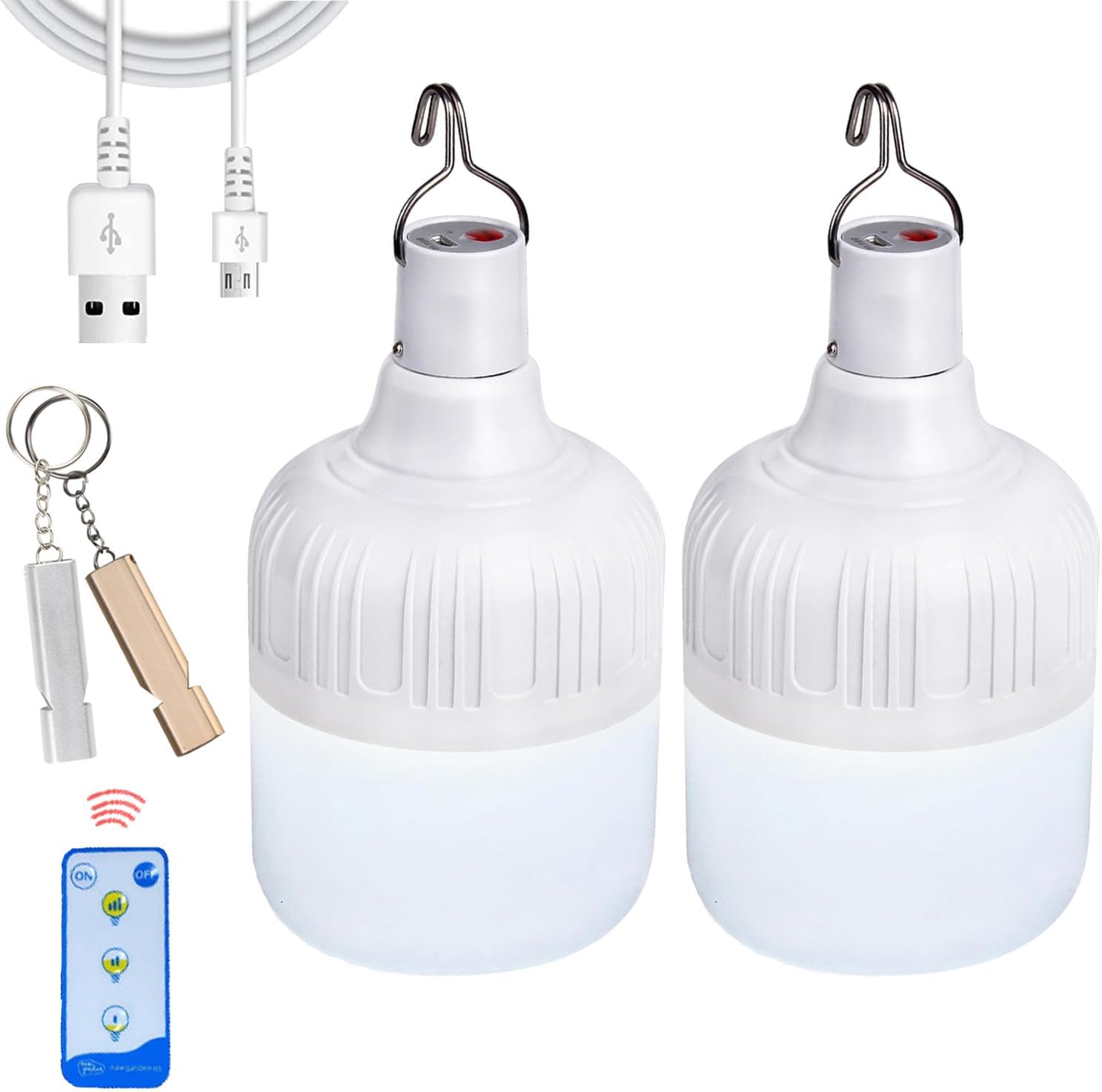 2Pcs Camping Lights,Emergency Lantern LED Work Light Bulb USB Rechargeable Lighting,30W 2000 Lumens,Portable Tent Light for Camping, Patio,Garden,BBQ,Hiking,Fishing. with Remote Control