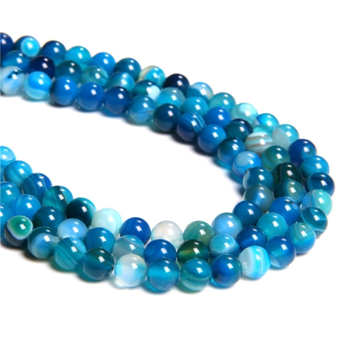 45PCS 8mm Natural Blue Striped Agate Round Smooth Loose Spacer Beads Hole Size 1mm Gemstone Energy Healing DIY Beads for Bracelet Necklace Jewelry Making