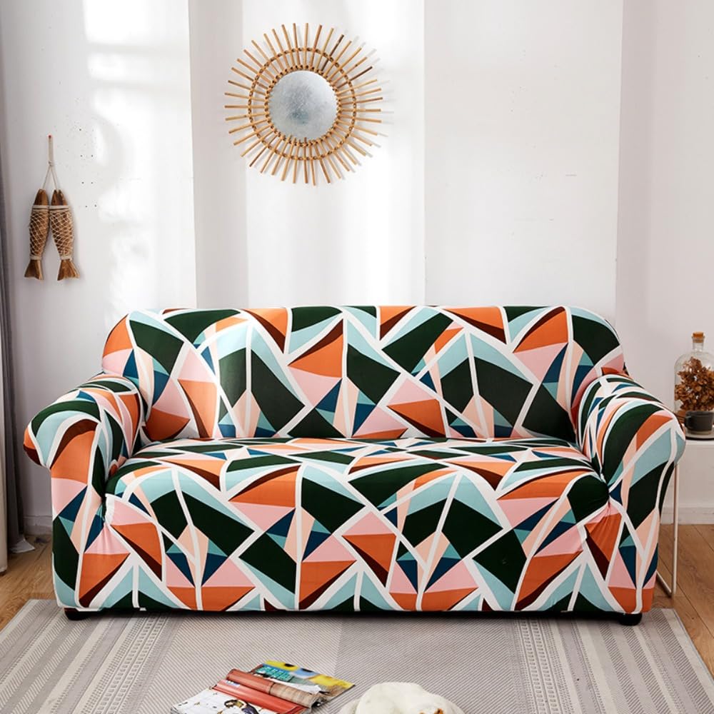 Housse de canapé antidérapante douce 4 places en polyester extensible imprimé