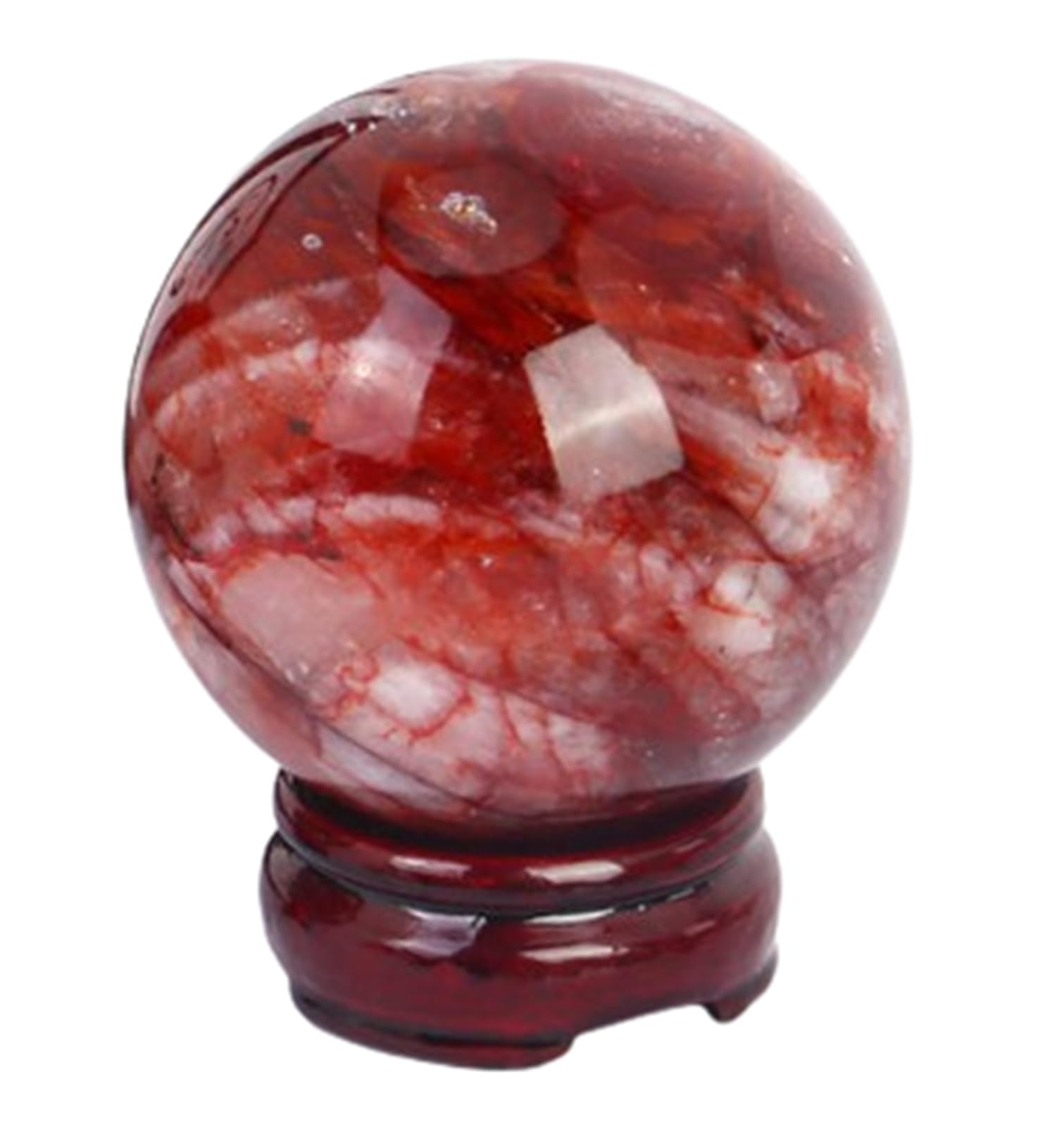 AUOQKQUT Crystal Ball Ornament, Red Gum Flower Gemstone Spheres, Crystal Stone Sphere Feng Shui Office Home Decor Gifts for Women Men,70~75mm