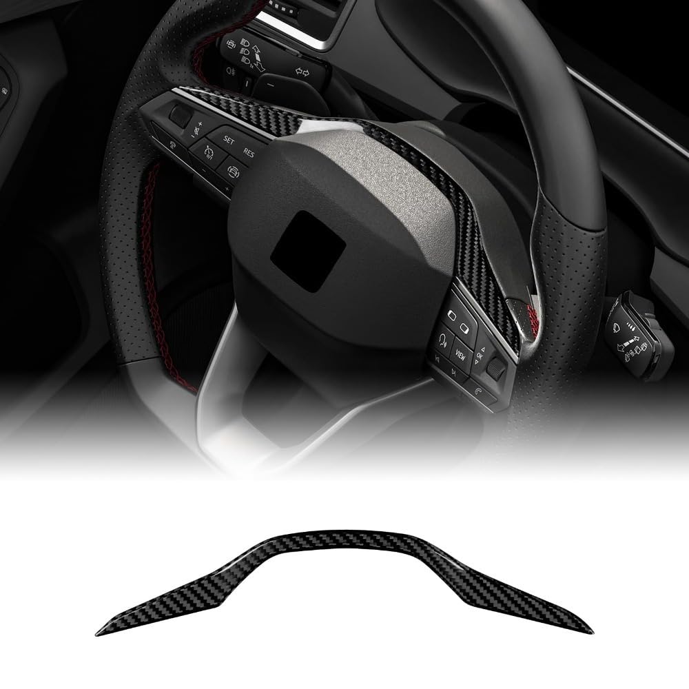 Mauxpiao Black Dry Carbon Fibre Steering Wheel Trim, For Seat Ibiza, Arona, Ateca, Tarraco, Leon & Cupra Leon, Formentor, Born, Terramar, Tavascan (2020-2026), Interior Steering Wheel Decoration Accessory F