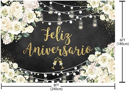 Miniatura 5 de AIBIIN Telón de fondo de Feliz Aniversario de 7 x 5 pies tema mexicano decoraciones de feliz aniversario flores blancas fondo de fotografía boda