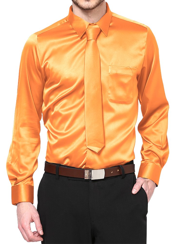 Daniel Ellissa Orange Satin Dress Shirt with Neck Tie and Hanky Kids to Youth Sizes