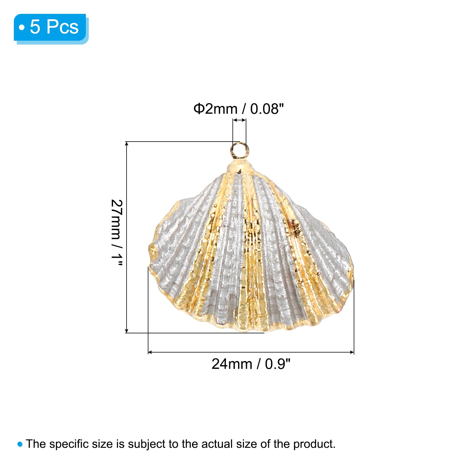 PATIKIL Natural Seashell Pendants, 5 Pcs Dyed Shells Craft Charm Scallop Shells for Necklace DIY Ocean Jewelry Making Silver Tone - Image 2