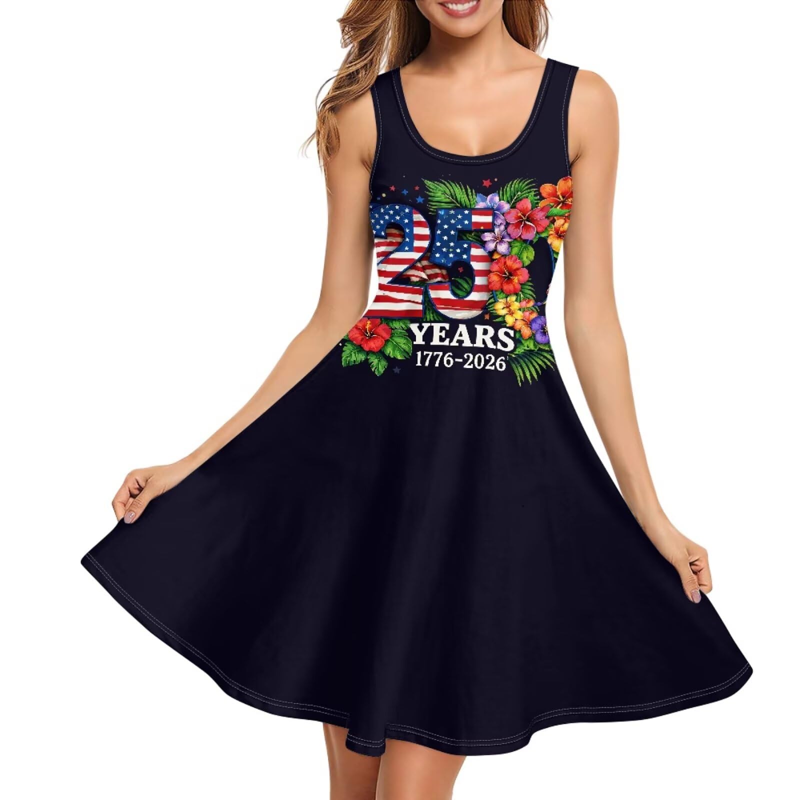 Women Stylish Tank Dresses Sleeveless Round Neck Midi Casual Dress with Pocket for Summer