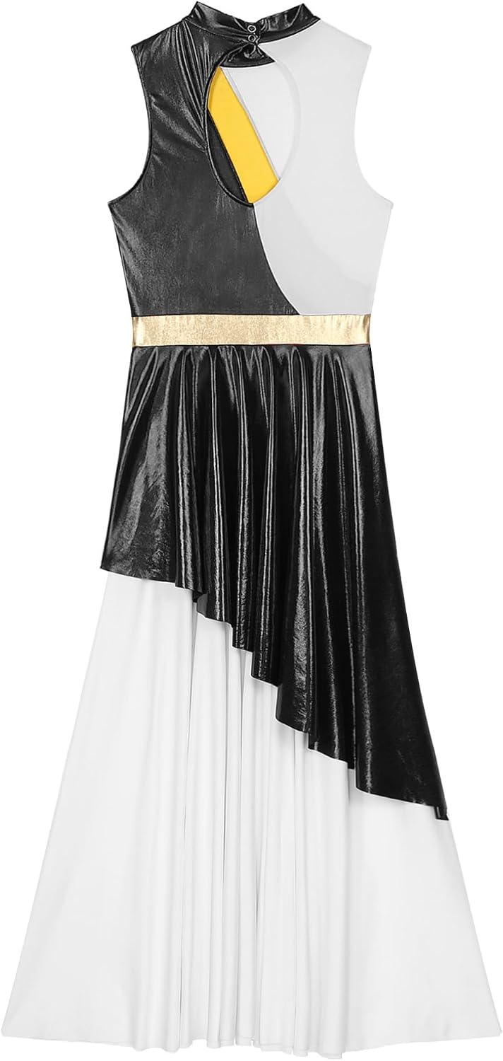Freebily Praise Dance Dresses for Women Shiny Metallic Liturgical Dancewear Sleeveless Contemporary Dance Overlays