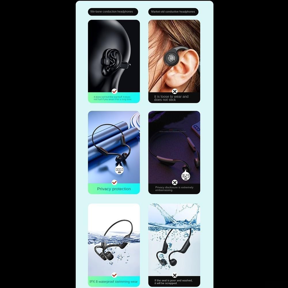 Cuffie da corsa a conduzione ossea di sicurezza con musica da 32 GB – IPX8 impermeabile wireless sport auricolari per maratona ciclismo nero (grigio-arancione)